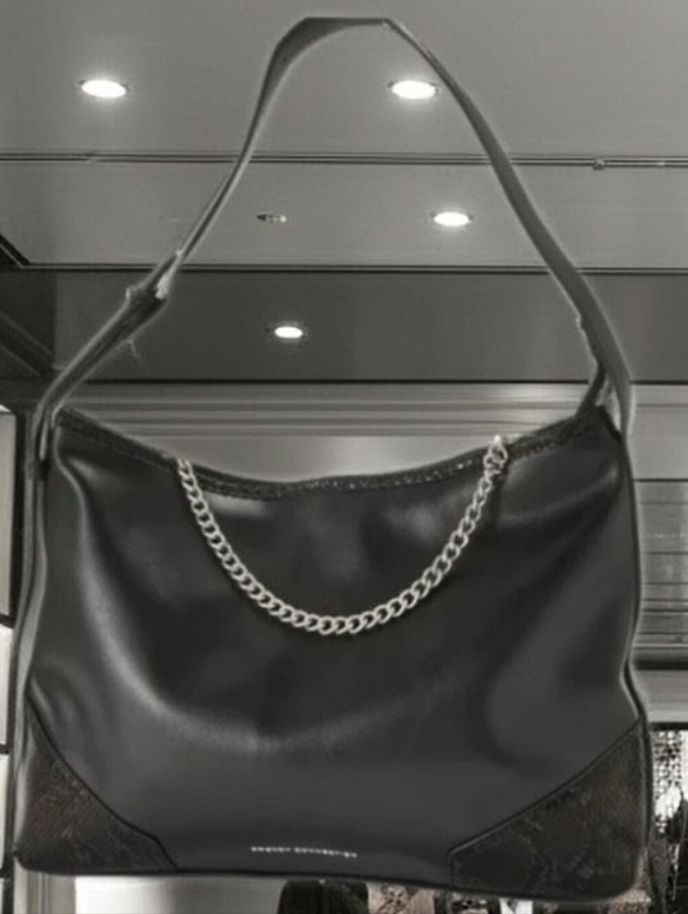 NWT French Connection Palms Slouchy Black and Silver Chain Detail Shoulder Bag